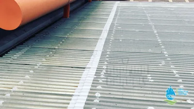 Metal roof with completed Lava20 waterproofing treatment